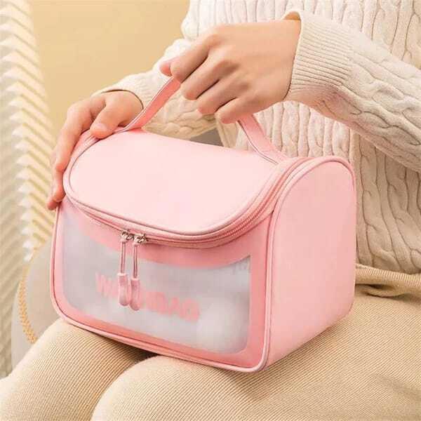 Pink Waterproof Makeup Bag for Travel & Daily Use