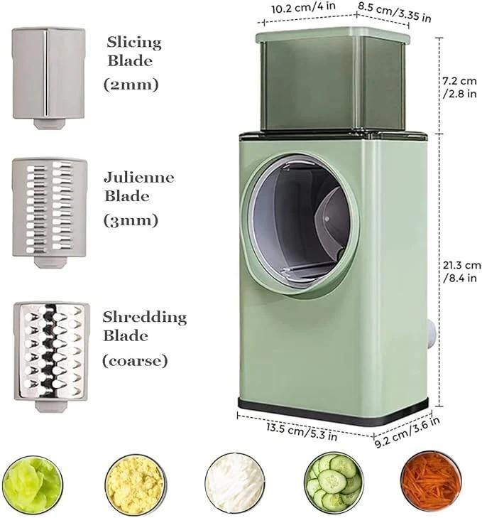 Multifunctional Rotary Vegetable Cutter & Slicer – Hand Crank Manual Drum Grater