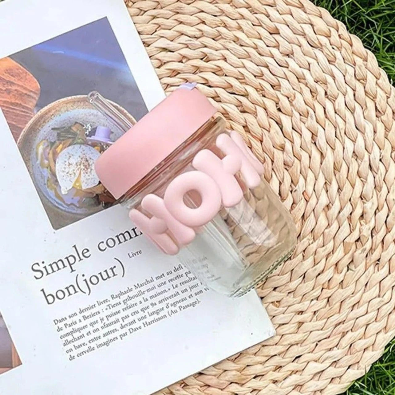 HOHO glass tumbler aesthetic sipper cup with straw 350ml