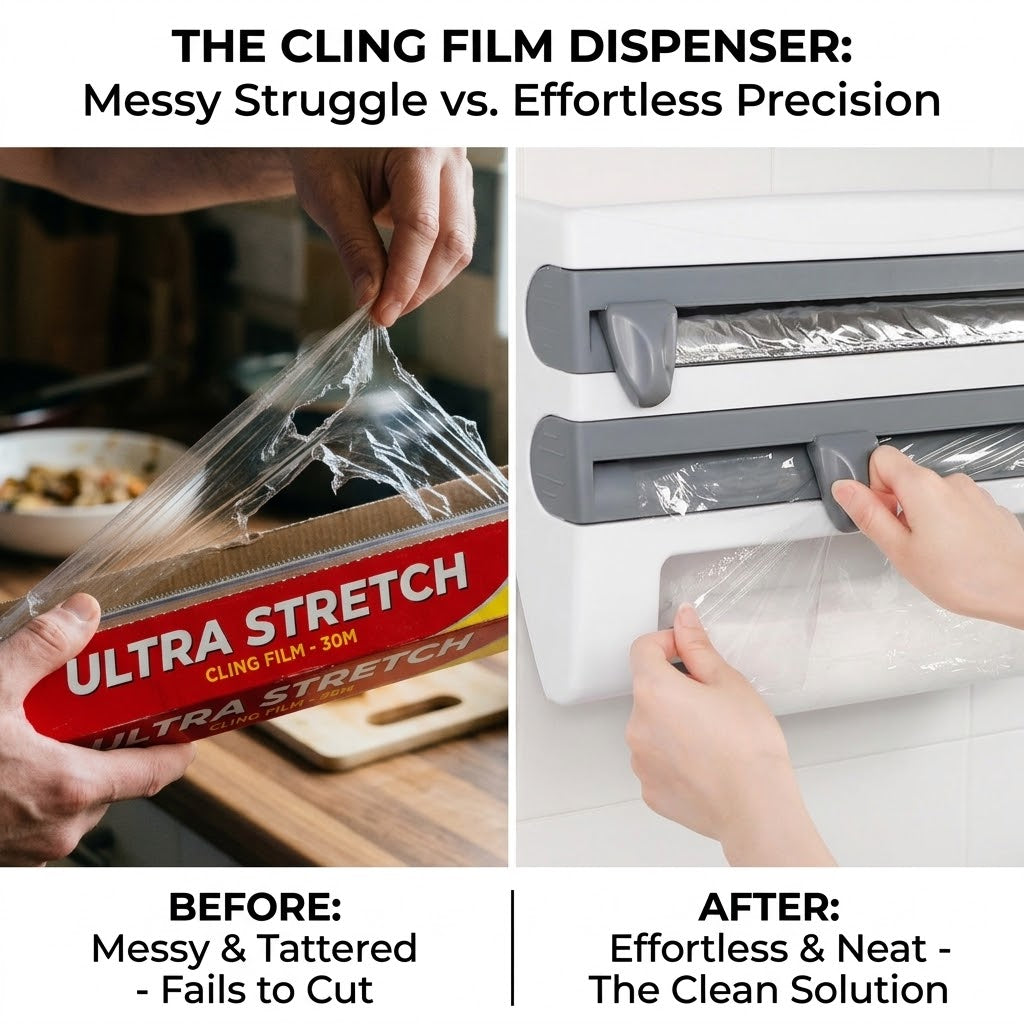 Kitchen Multifunctional Storage Wall Mounted Organizer 3-Layer Paper Wrap Towel Holder Sliding Cutter for Cling Film Tin Foil