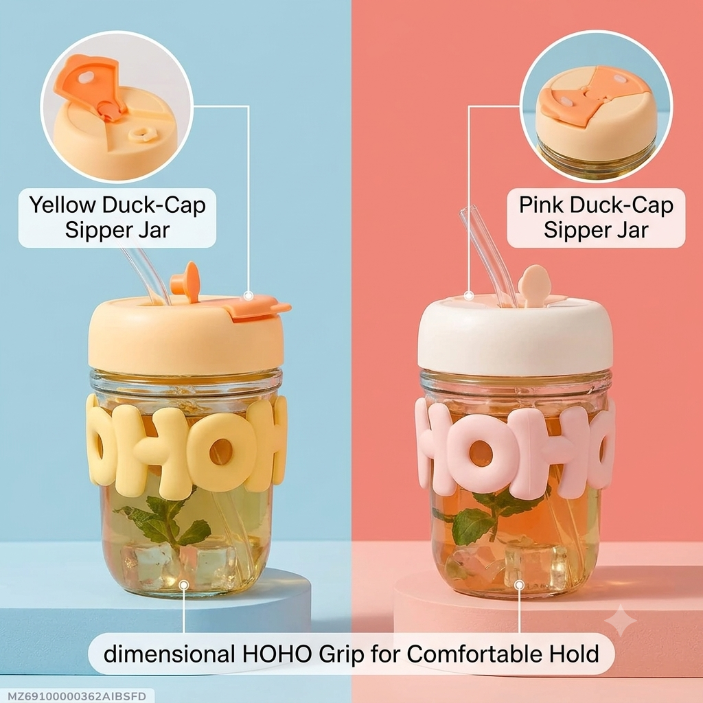 HOHO glass tumbler aesthetic sipper cup with straw 350ml