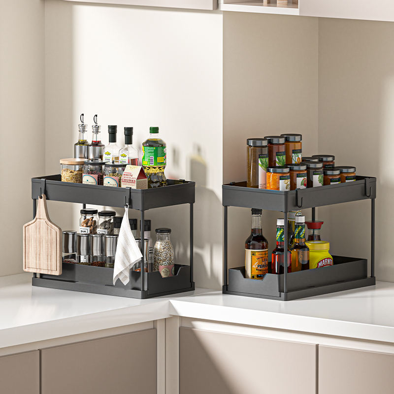 Premium Under-Sink Organizer – Metal Storage Drawer with Hooks & Holders