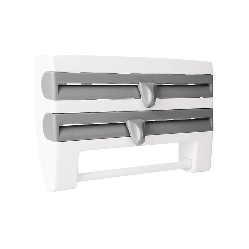 Kitchen Multifunctional Storage Wall Mounted Organizer 3-Layer Paper Wrap Towel Holder Sliding Cutter for Cling Film Tin Foil
