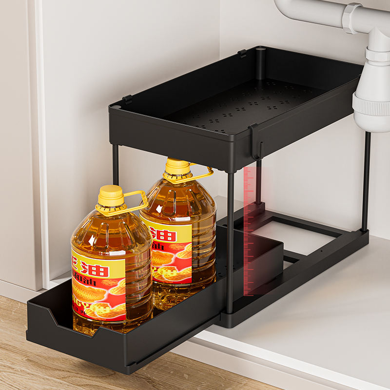 Premium Under-Sink Organizer – Metal Storage Drawer with Hooks & Holders