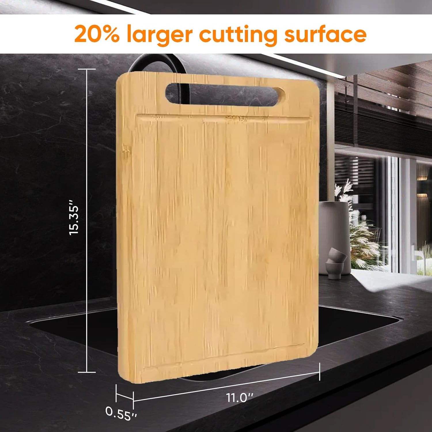 2-in-1 Double-Sided Cutting Board | Food-Grade Bamboo & Titanium Steel Chopping Board with Juice Groove