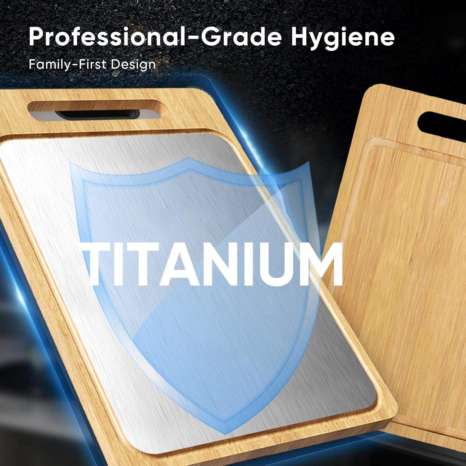 2-in-1 Double-Sided Cutting Board | Food-Grade Bamboo & Titanium Steel Chopping Board with Juice Groove