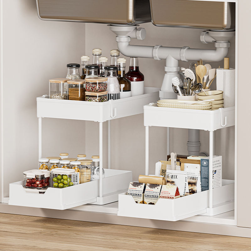 Premium Under-Sink Organizer – Metal Storage Drawer with Hooks & Holders
