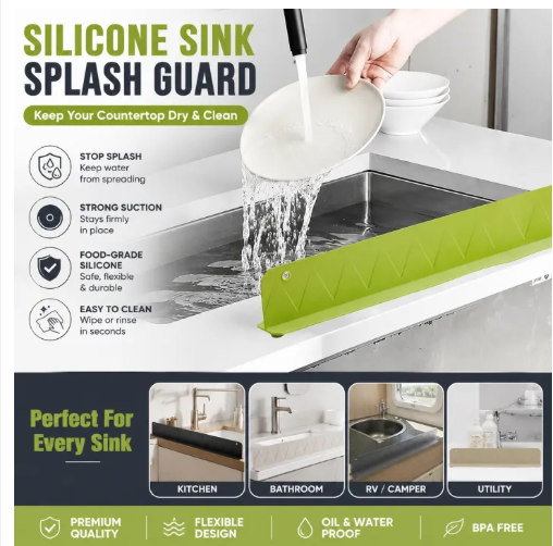 Waterproof Silicone Kitchen Sink Splash Guard – Anti-Splash Water Deflector